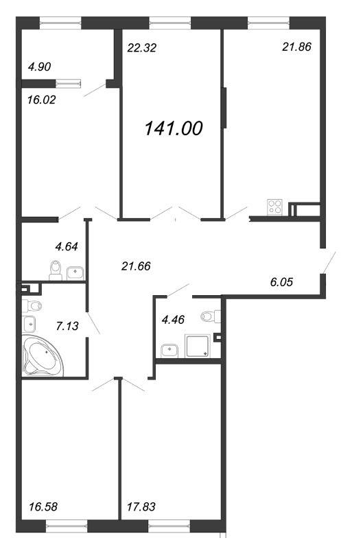 4-комнатная квартира, 142.8 м² - планировка, фото №1