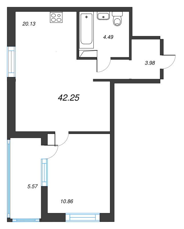 2-комнатная (Евро) квартира, 45.03 м² в ЖК "Jaanila Драйв" - планировка, фото №1
