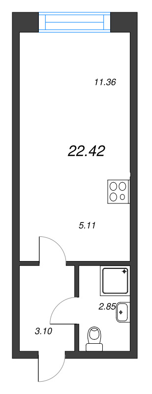 1-комнатная квартира, 22.42 м² в ЖК "Капральский берег" - планировка, фото №1