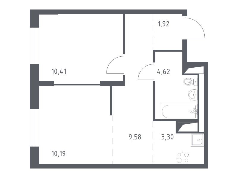 2-комнатная (Евро) квартира, 40.02 м² - планировка, фото №1
