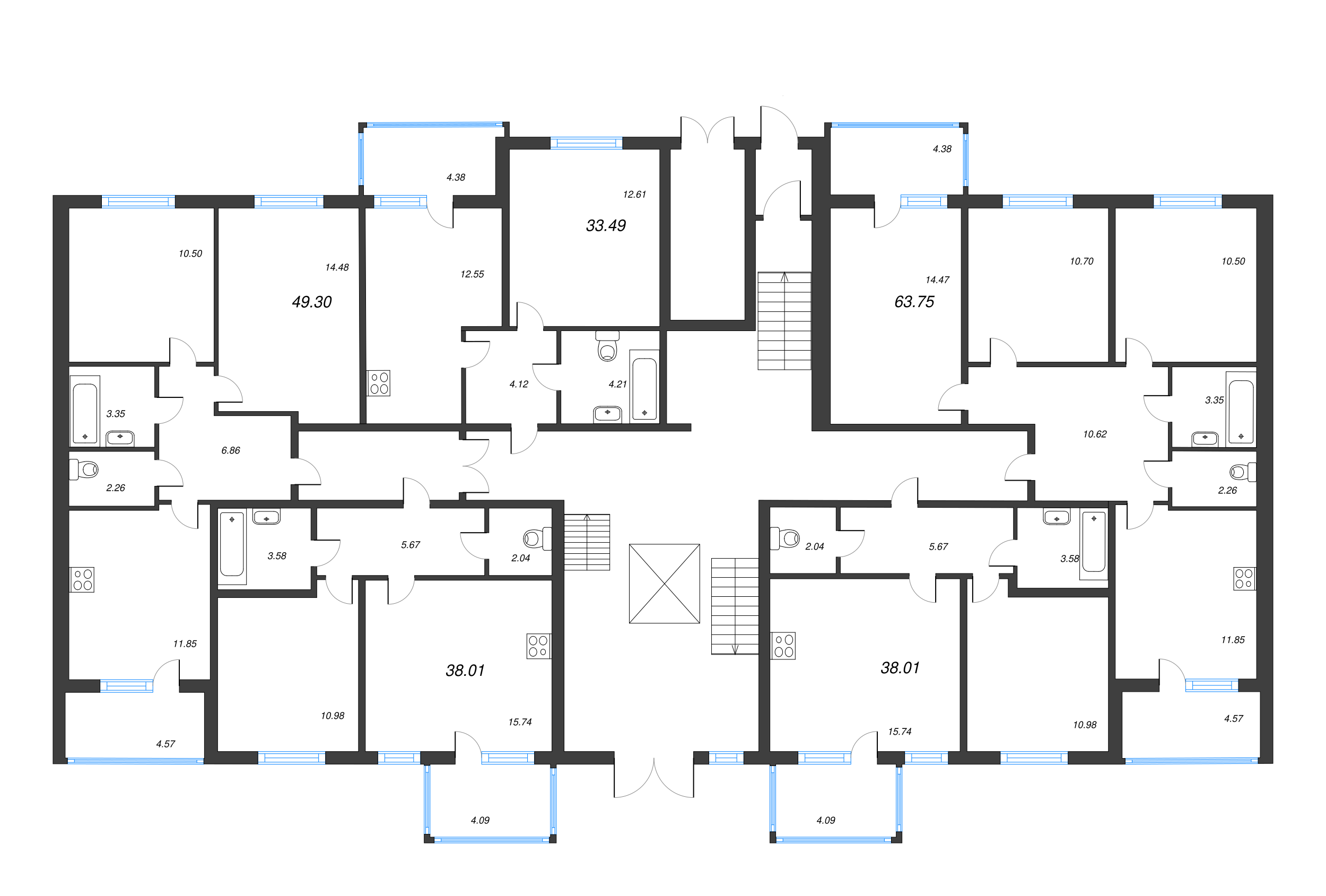 2-комнатная (Евро) квартира, 38.01 м² - планировка этажа