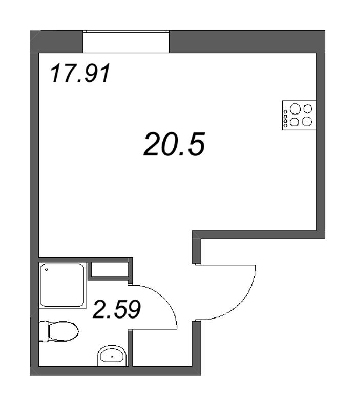 Квартира-студия, 20.5 м² - планировка, фото №1