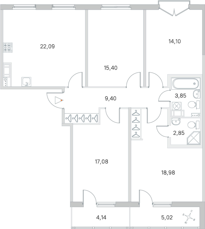 5-комнатная (Евро) квартира, 103.75 м² в ЖК "Любоград" - планировка, фото №1