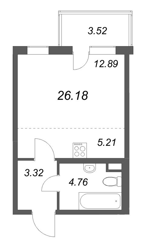 Квартира-студия, 26.18 м² в ЖК "ЮгТаун" - планировка, фото №1
