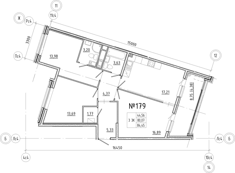 4-комнатная (Евро) квартира, 84.45 м² в ЖК "N8" - планировка, фото №1