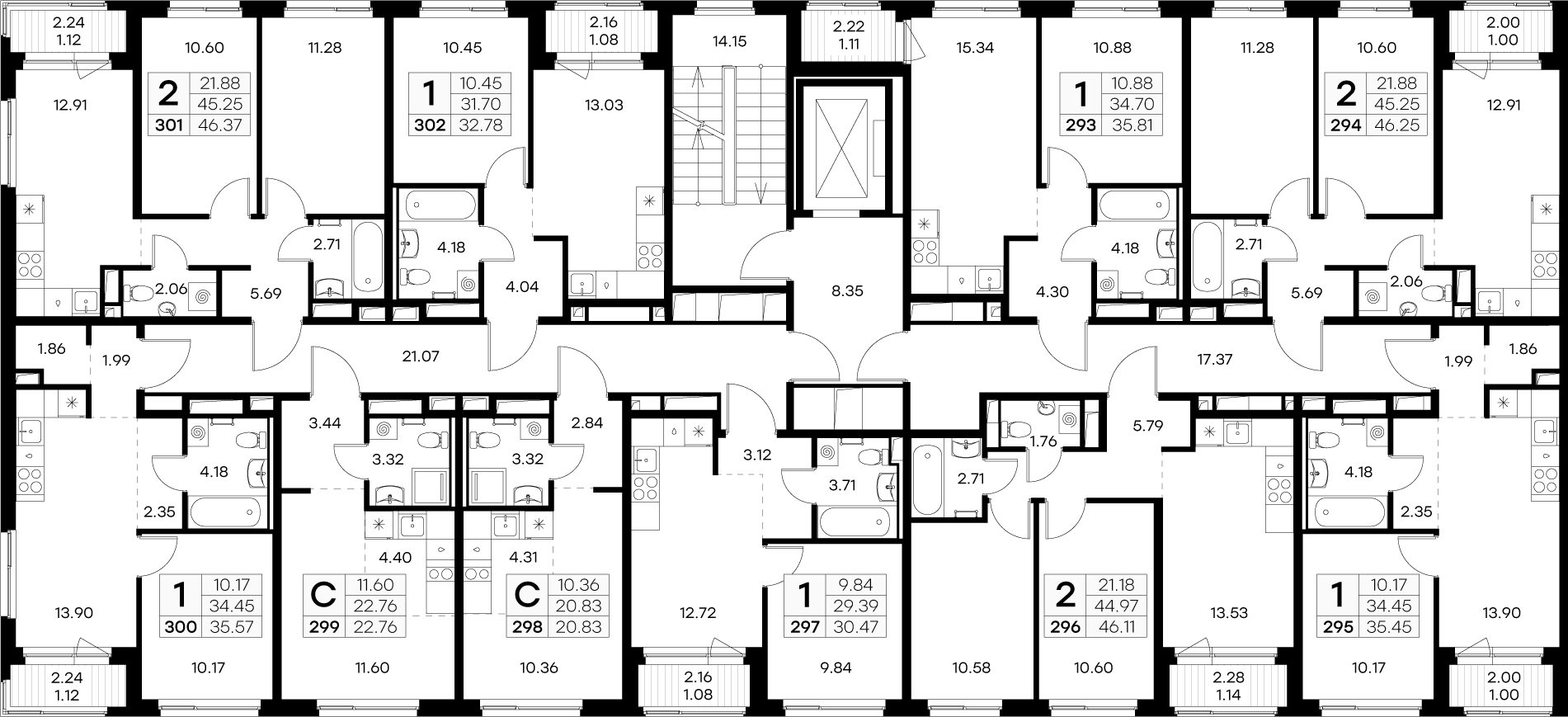 1-комнатная квартира, 30.47 м² в ЖК "GloraX Новоселье" - планировка этажа