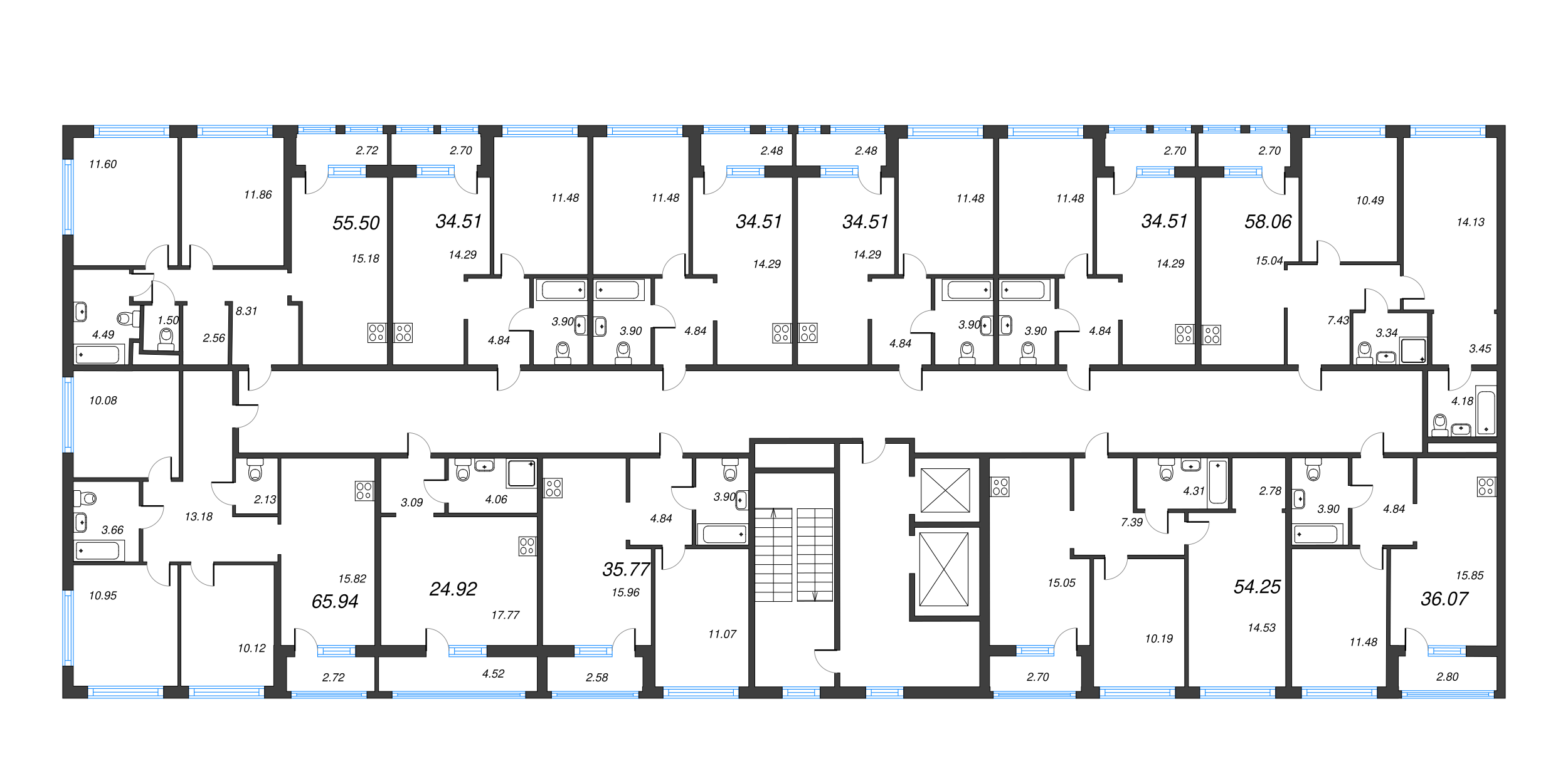 2-комнатная (Евро) квартира, 35.77 м² - планировка этажа