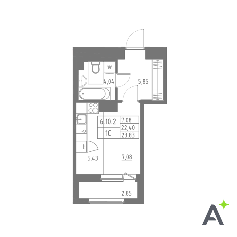 Квартира-студия, 23.83 м² в ЖК "Аквилон Solar" - планировка, фото №1