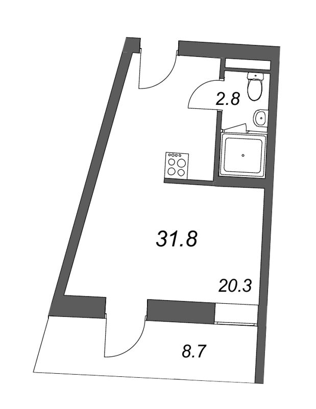Квартира-студия, 30.5 м² - планировка, фото №1