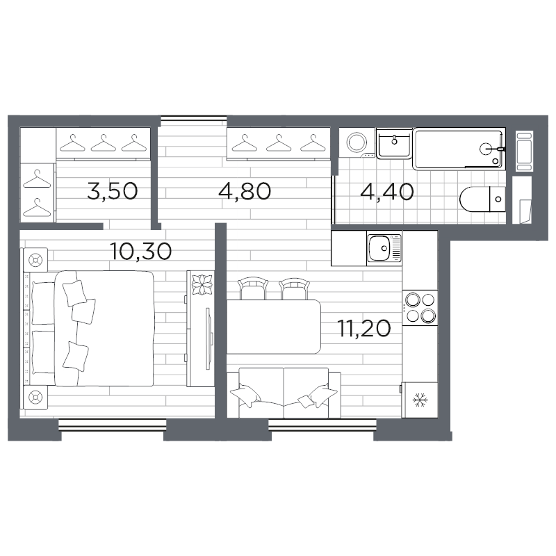 1-комнатная квартира, 34.7 м² в ЖК "Плюс Пулковский" - планировка, фото №1
