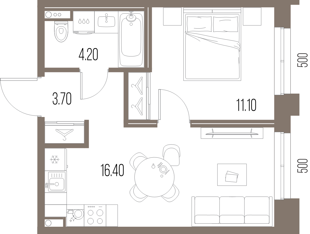 2-комнатная (Евро) квартира, 35.4 м² в ЖК "Легенда на Охте" - планировка, фото №1