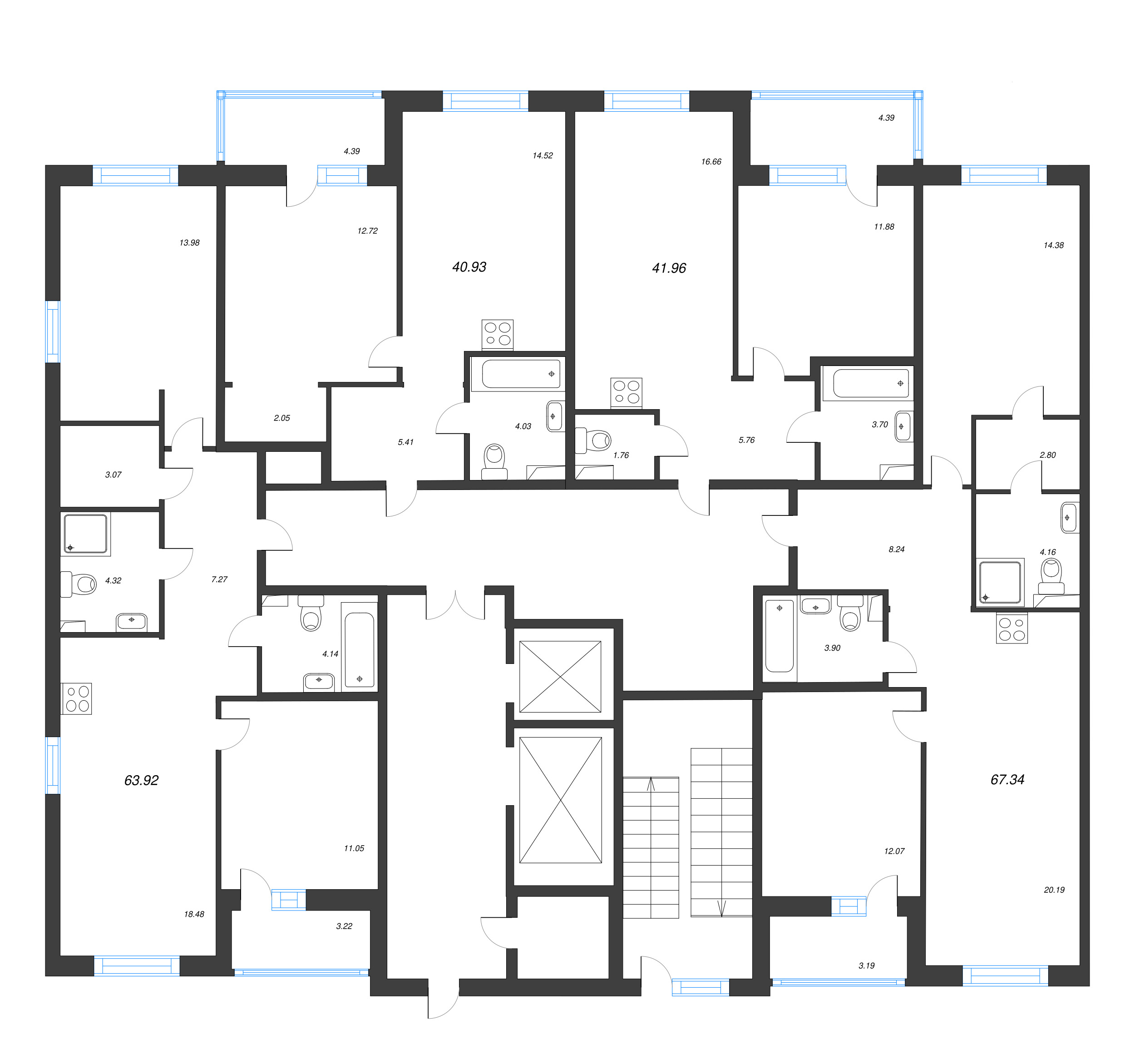 3-комнатная (Евро) квартира, 63.92 м² в ЖК "Энфилд" - планировка этажа
