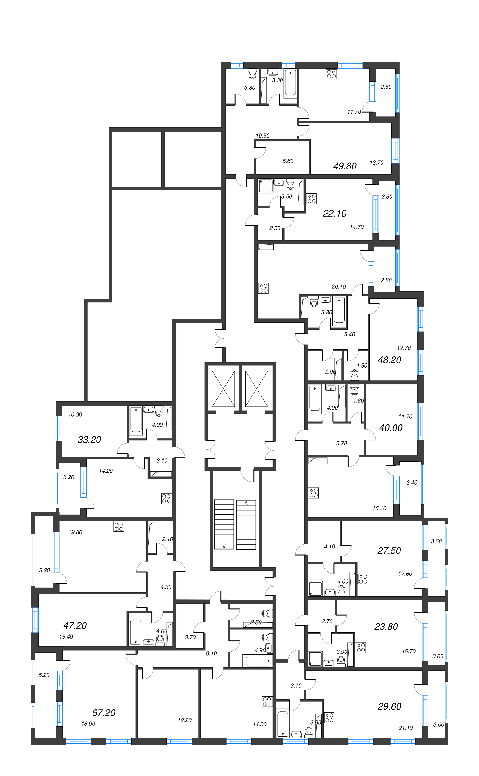 1-комнатная квартира, 50 м² - планировка этажа