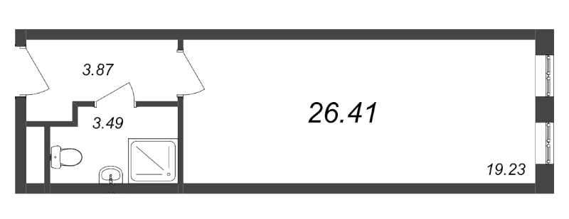 Квартира-студия, 26.3 м² в ЖК "Начало" - планировка, фото №1