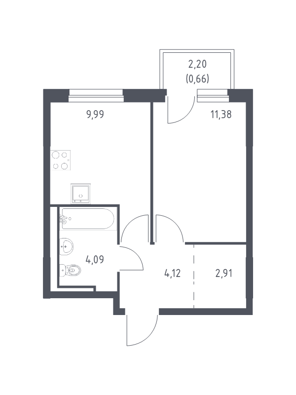 1-комнатная квартира, 33.15 м² в ЖК "Невская Долина" - планировка, фото №1