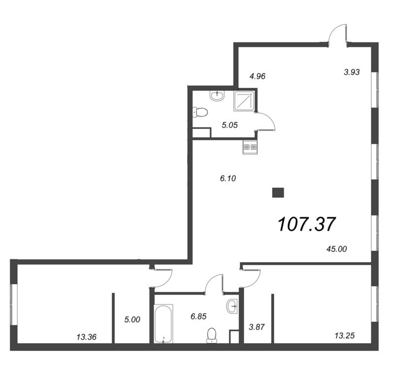 3-комнатная (Евро) квартира, 109.89 м² - планировка, фото №1