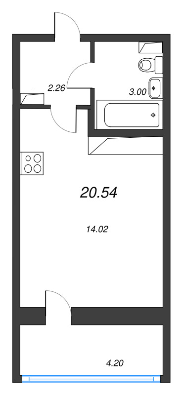 Квартира-студия, 20.54 м² в ЖК "Аэросити" - планировка, фото №1