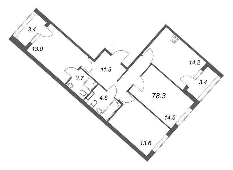 3-комнатная квартира, 77.9 м² в ЖК "Пулковский дом" - планировка, фото №1