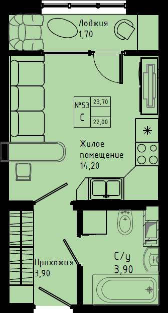 Квартира-студия, 23.7 м² в ЖК "Pixel" - планировка, фото №1