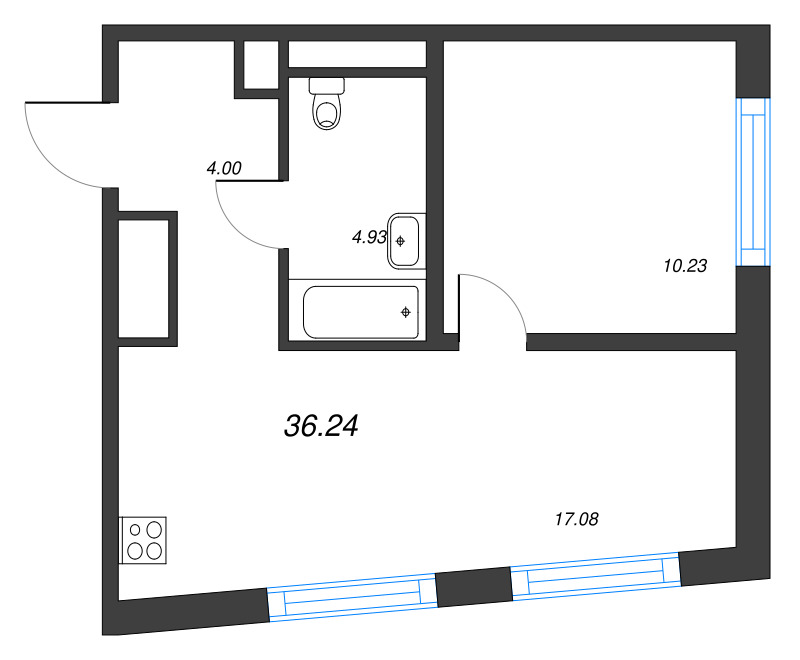 2-комнатная (Евро) квартира, 36.24 м² в ЖК "Legenda Васильевского" - планировка, фото №1