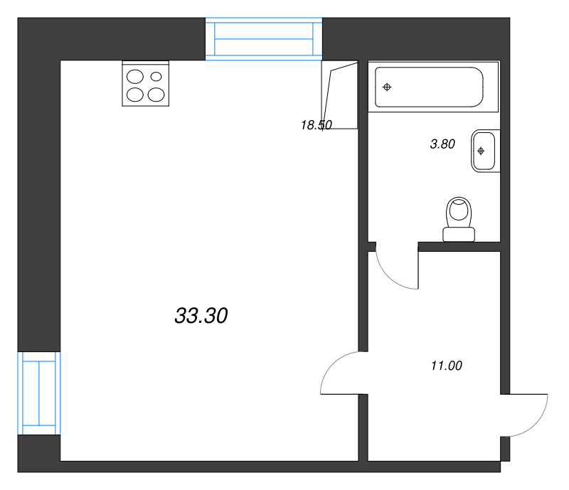 Квартира-студия, 27.6 м² в ЖК "Крона" - планировка, фото №1
