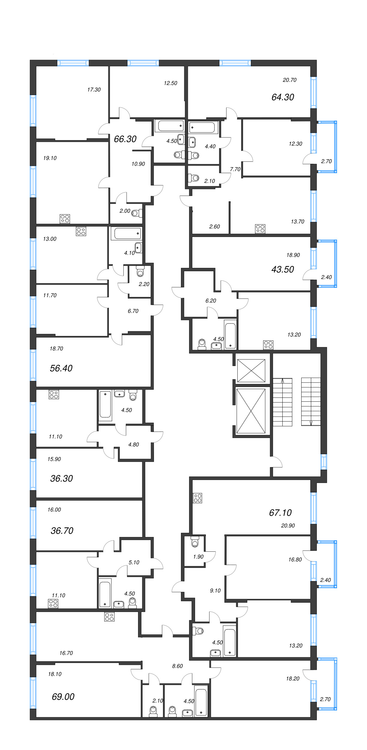 1-комнатная квартира, 36.3 м² в ЖК "Ягодное Река Парк" - планировка этажа