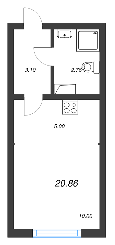 Квартира-студия, 20.9 м² - планировка, фото №1