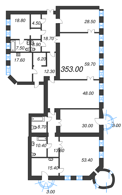 6-комнатная квартира, 354.92 м² в ЖК "Три Грации" - планировка, фото №1