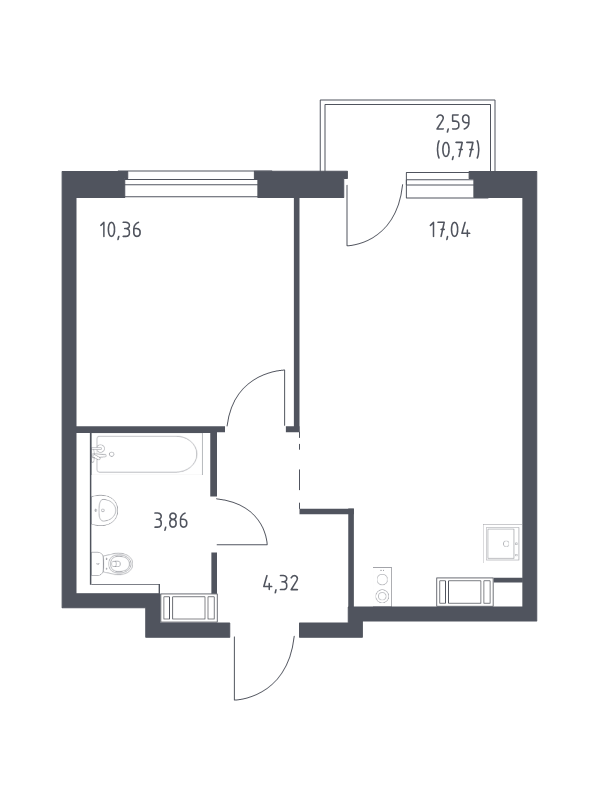2-комнатная (Евро) квартира, 36.35 м² в ЖК "Квартал Торики" - планировка, фото №1