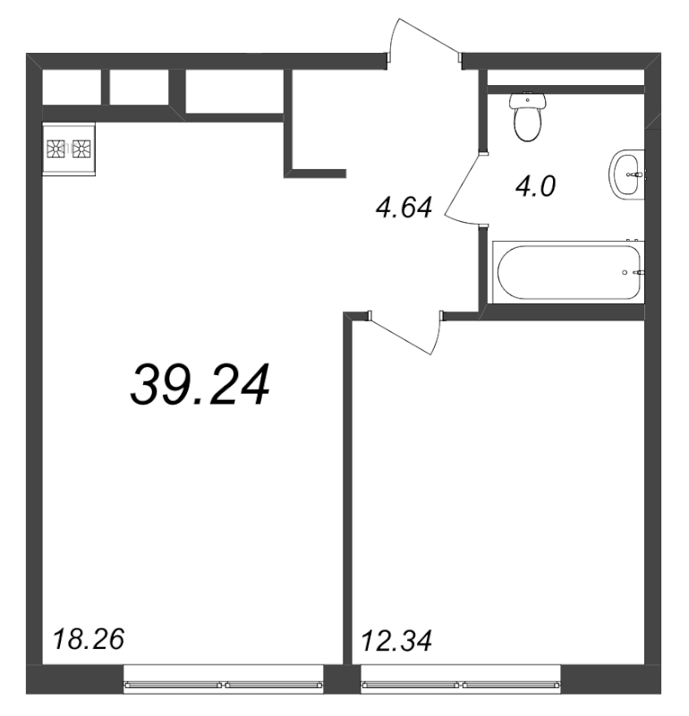 2-комнатная (Евро) квартира, 39.24 м² в ЖК "GloraX Premium Василеостровский" - планировка, фото №1