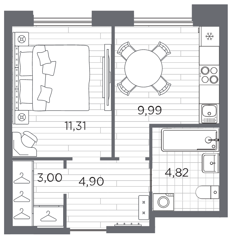 1-комнатная квартира, 34.02 м² в ЖК "Галерная гавань" - планировка, фото №1