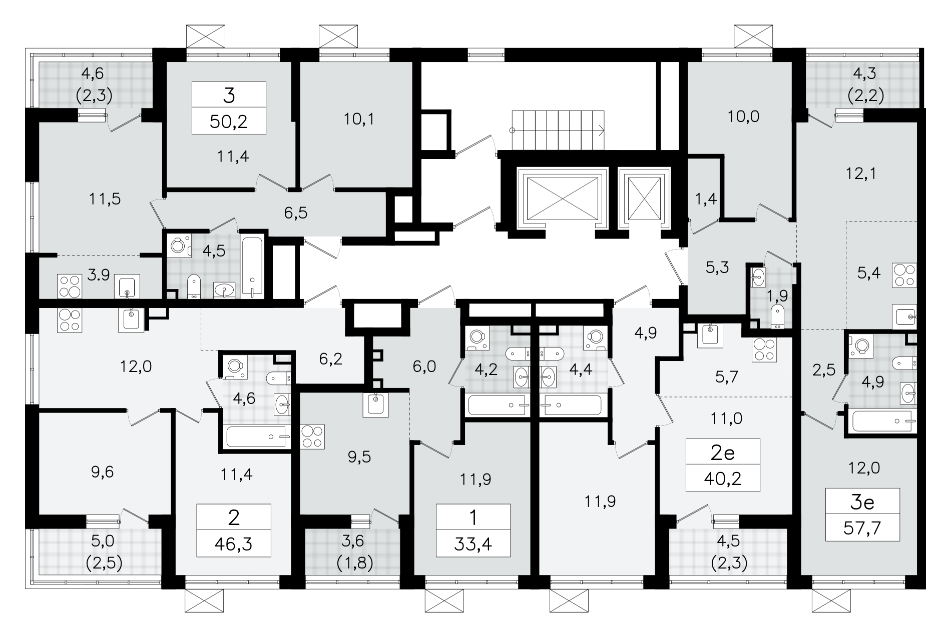 3-комнатная (Евро) квартира, 57.7 м² - планировка этажа