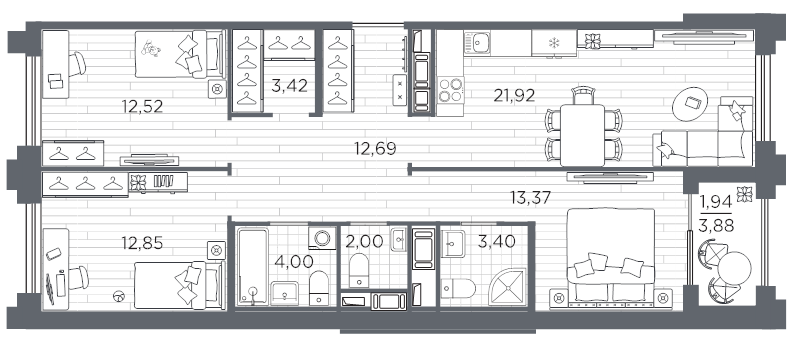 4-комнатная (Евро) квартира, 88.11 м² в ЖК "Ассамблея" - планировка, фото №1