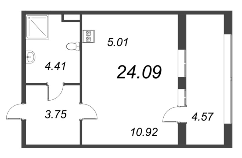 Квартира-студия, 24.09 м² - планировка, фото №1