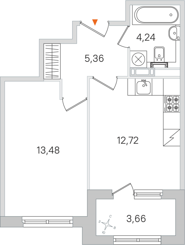 1-комнатная квартира, 35.8 м² в ЖК "Дубровский" - планировка, фото №1