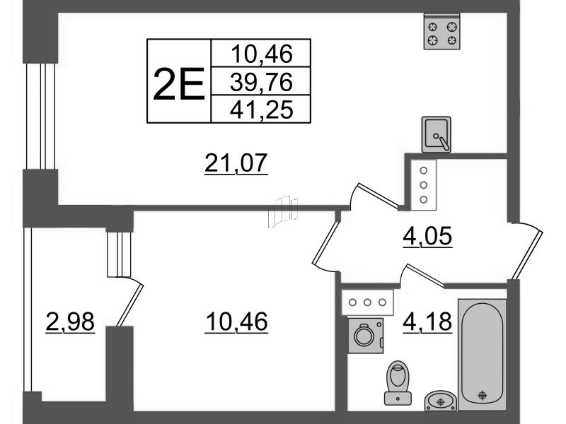 2-комнатная (Евро) квартира, 41.25 м² - планировка, фото №1