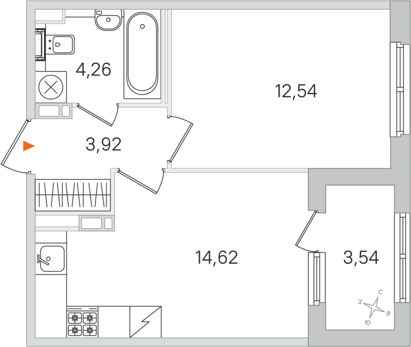 1-комнатная квартира, 35.34 м² в ЖК "Дубровский" - планировка, фото №1