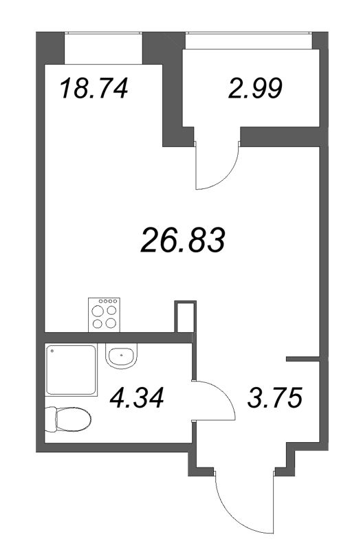 Квартира-студия, 26.83 м² в ЖК "Ультра Сити 3.0" - планировка, фото №1