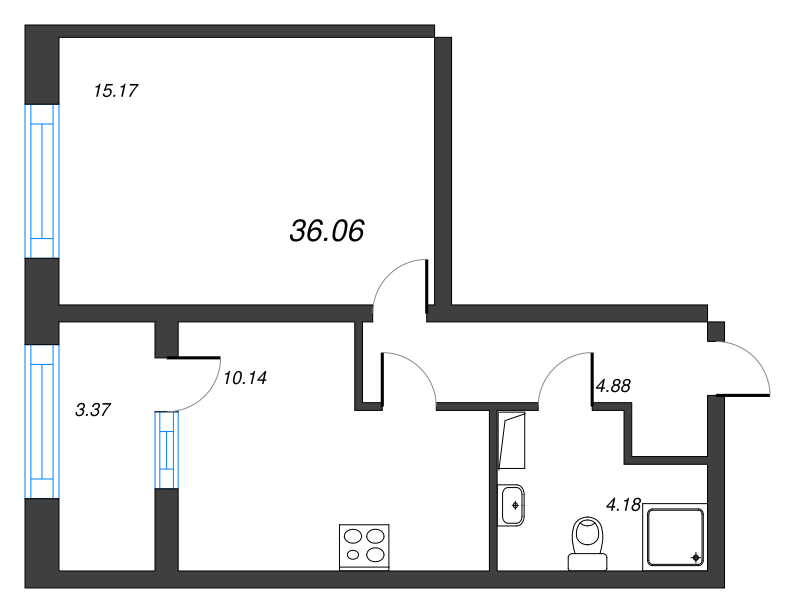 1-комнатная квартира, 36.06 м² в ЖК "БелАрт" - планировка, фото №1