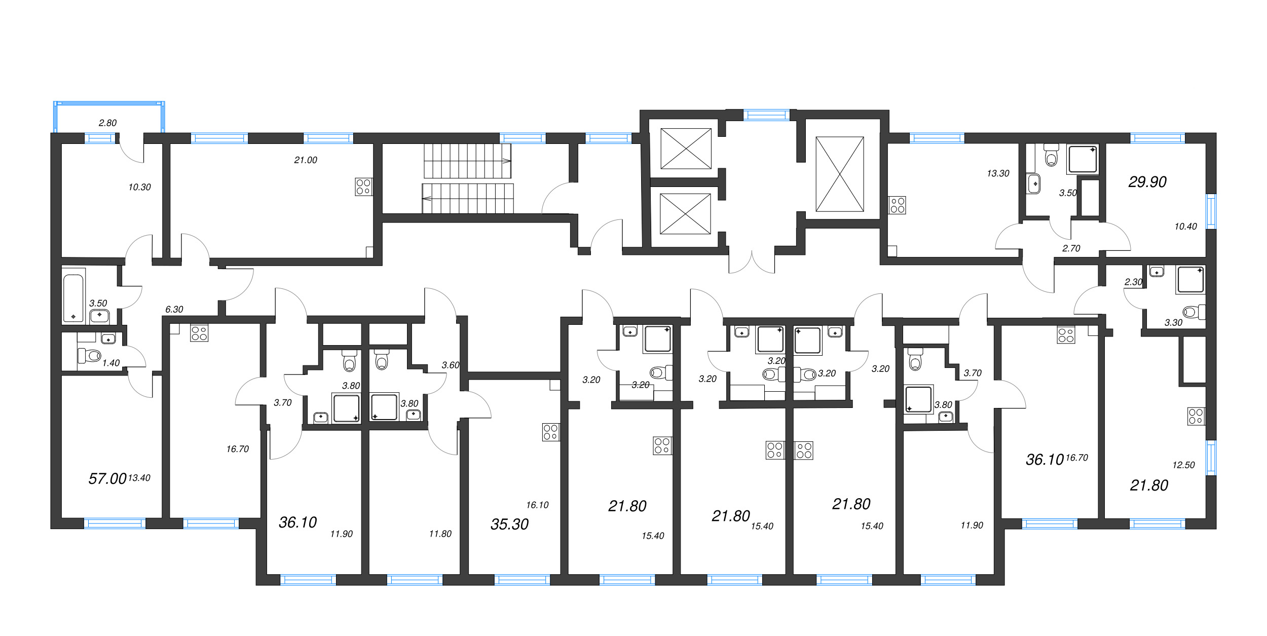 1-комнатная квартира, 29.9 м² в ЖК "Ручьи" - планировка этажа