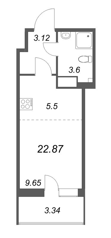Квартира-студия, 22.87 м² в ЖК "Аквилон Янино" - планировка, фото №1