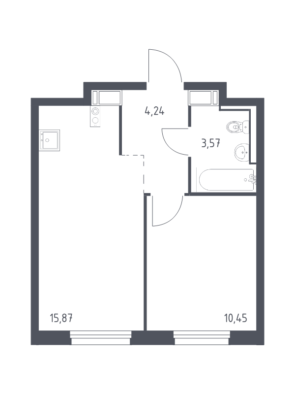 2-комнатная (Евро) квартира, 34.13 м² в ЖК "Квартал Торики" - планировка, фото №1