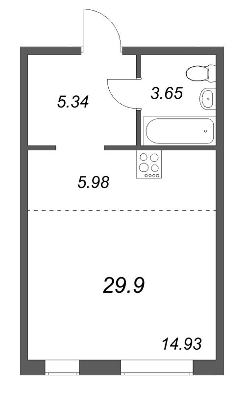 Квартира-студия, 29.9 м² в ЖК "Тишин" - планировка, фото №1
