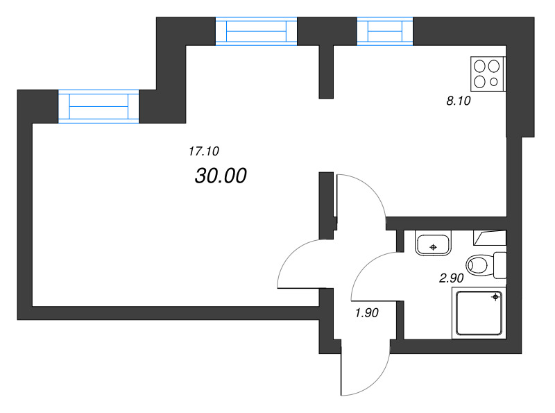 1-комнатная квартира, 30 м² в ЖК "Цветной город" - планировка, фото №1