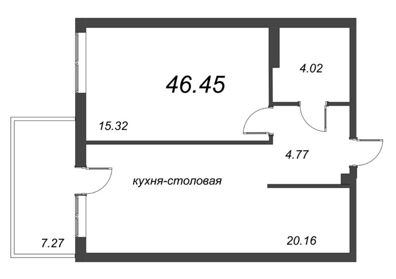 2-комнатная (Евро) квартира, 46.44 м² в ЖК "Grona Lund" - планировка, фото №1