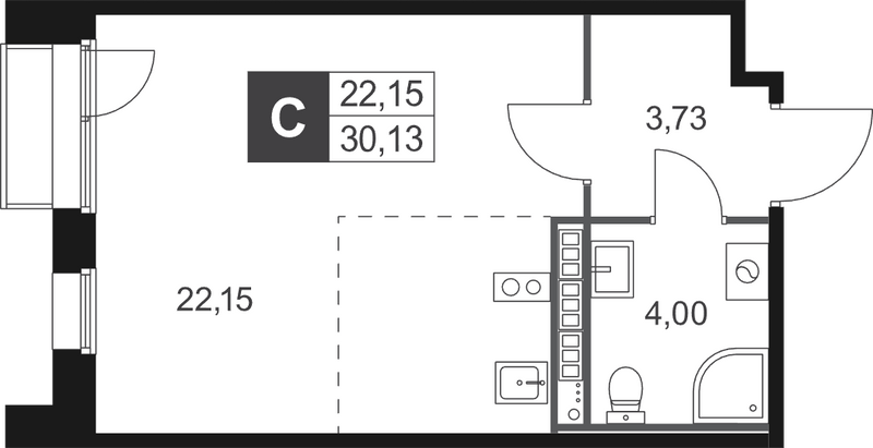 Квартира-студия, 30.13 м² в ЖК "Слобода" - планировка, фото №1