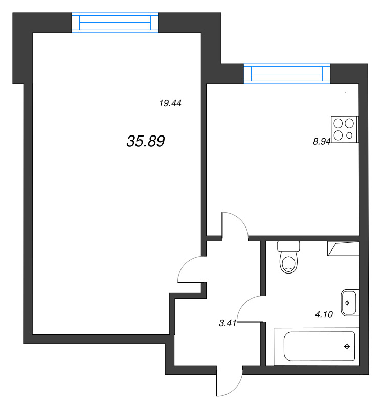 1-комнатная квартира, 35.89 м² в ЖК "Арт Парк" - планировка, фото №1