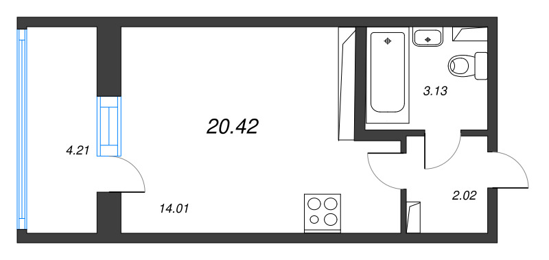 Квартира-студия, 20.42 м² в ЖК "Аэросити" - планировка, фото №1