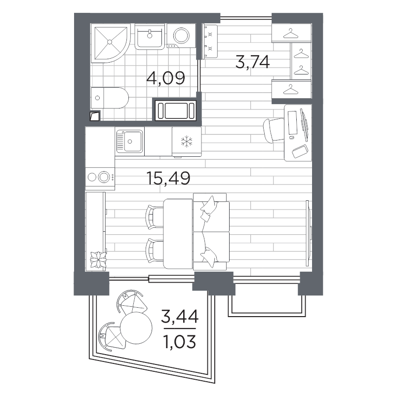 Квартира-студия, 24.35 м² в ЖК "Respect" - планировка, фото №1