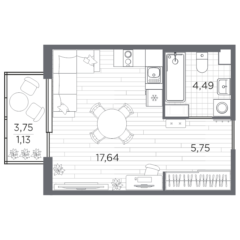 Квартира-студия, 29.01 м² в ЖК "PLUS Пулковский" - планировка, фото №1